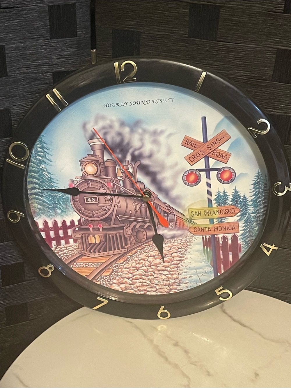 Vintage Train Wall Clock 11.5” Working Sound Railroad Crossing Steam Engine